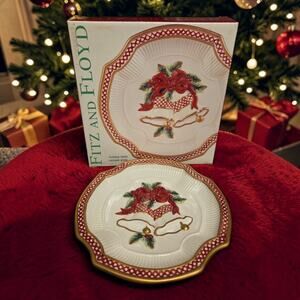 Fitz and Floyd Holiday Bells Canape or Hanging Decorative Plate IOB Handpainted